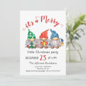 Watercolor Red Gnomes Little Christmas Party Kaart (Staand voorkant)