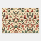 Watercolor Red Green Ornaments Candy Christmas  Inpakpapier Vel (Voorkant)