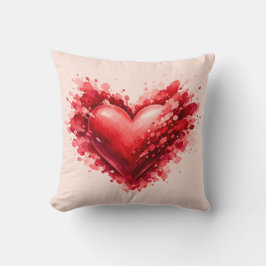 Watercolor Red Heart Splash Throw Pillow  Kussen