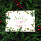 Watercolor Red Holly Christmas Party Custom Kaart