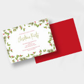 Watercolor Red Holly Christmas Party Custom Kaart