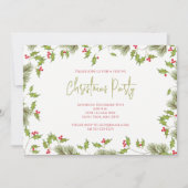 Watercolor Red Holly Christmas Party Custom Kaart (Voorkant)