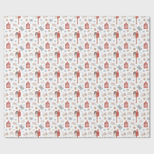 Watercolor Red Mailbox Christmas Pattern Cadeaupapier (Vlak)