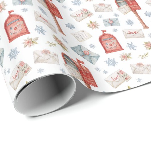 Watercolor Red Mailbox Christmas Pattern Cadeaupapier (Rol Hoek)