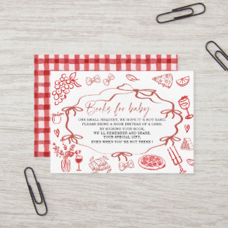  Watercolor Red Pasta Special Delivery baby shower Visitekaartje