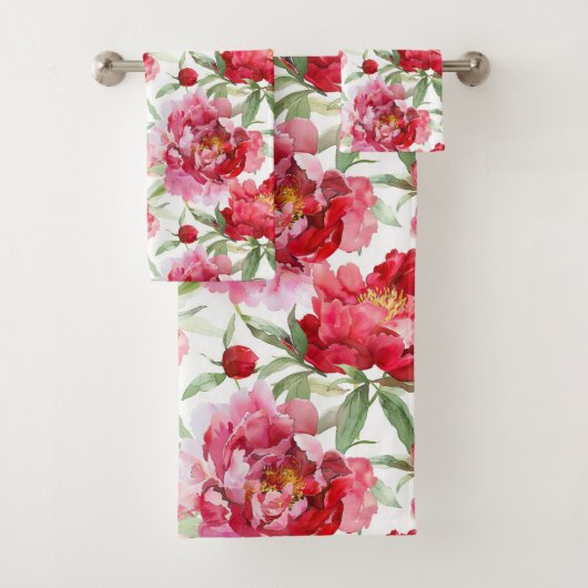 Watercolor Red Peony Pattern Bad Handdoek (Insitu)