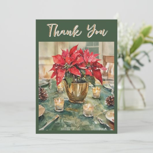 Watercolor Red Poinsettia Christmas Gift  Bedankkaart (Staand voorkant)