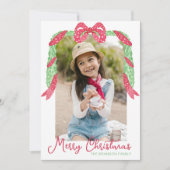 Watercolor Red Polka Dot Bow Swag Christmas Photo Feestdagenkaart (Voorkant)