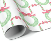 Watercolor Red Polka Dot Bow Wreath Christmas Cadeaupapier (Rol Hoek)