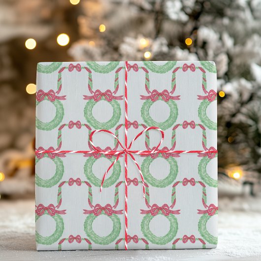 Watercolor Red Polka Dot Bow Wreath Christmas Cadeaupapier