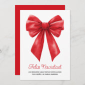 Watercolor Red Ribbon Feliz Navidad Feestdagenkaart (Voorkant / Achterkant)