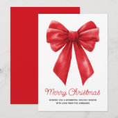 Watercolor Red Ribbon Merry Christmas Feestdagenkaart (Voorkant / Achterkant)