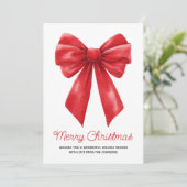 Watercolor Red Ribbon Merry Christmas Feestdagenkaart (Staand voorkant)