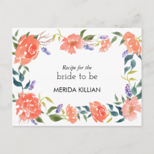 Watercolor Red Rose Flowers Bridal Shower Recipe Briefkaart