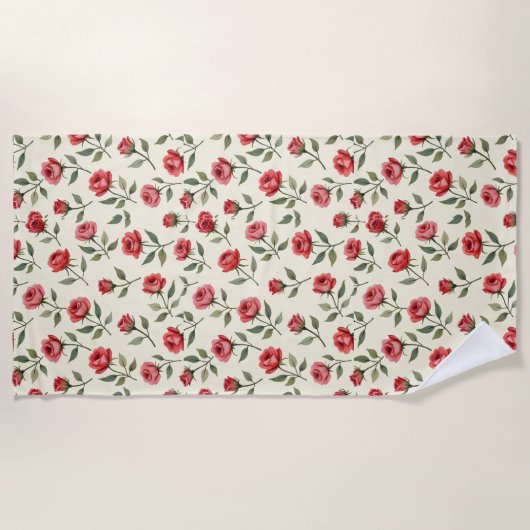 Watercolor Red Roses Beach Towel  Strandlaken (Voorkant)