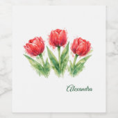 Watercolor Red Tulips  Wijn Etiket (Enkel label)