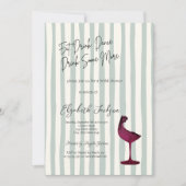 Watercolor Red Wine Glass Green Striped  Kaart (Voorkant)