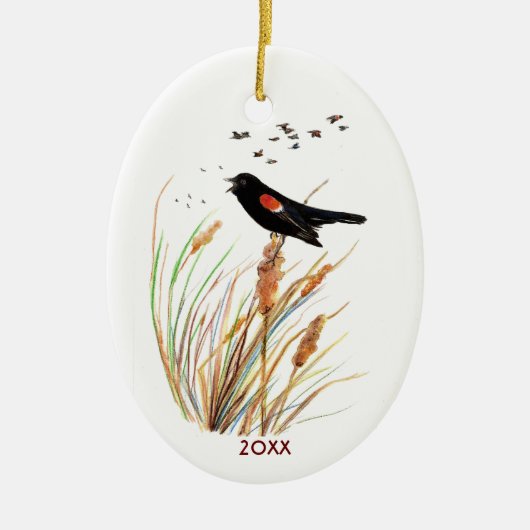 Watercolor Red-Winged Blackbird - Bird Collection Keramisch Ornament (Voorkant)