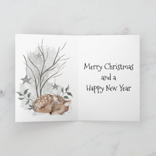 Watercolor Ree Kerst- en Nieuwjaarskaart Kaart (Binnen)