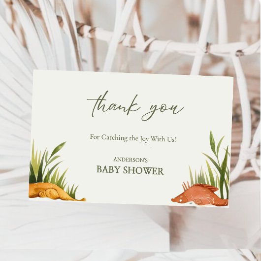 Watercolor Reel Little Fisherman Baby Shower  Bedankkaart