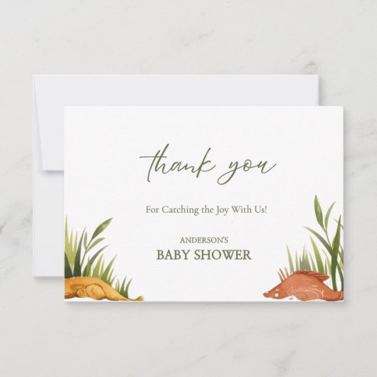 Watercolor Reel Little Fisherman Baby Shower  Bedankkaart (Voorkant)