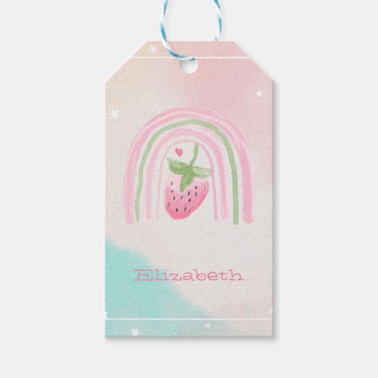 Watercolor Regenboog Aardbei Cadeaulabel (Voorkant)
