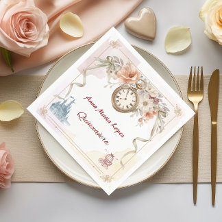 Watercolor regenboog Assepoester thema quinceanera Servet