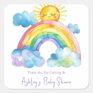 Watercolor Regenboog Baby Shower Vierkante Sticker