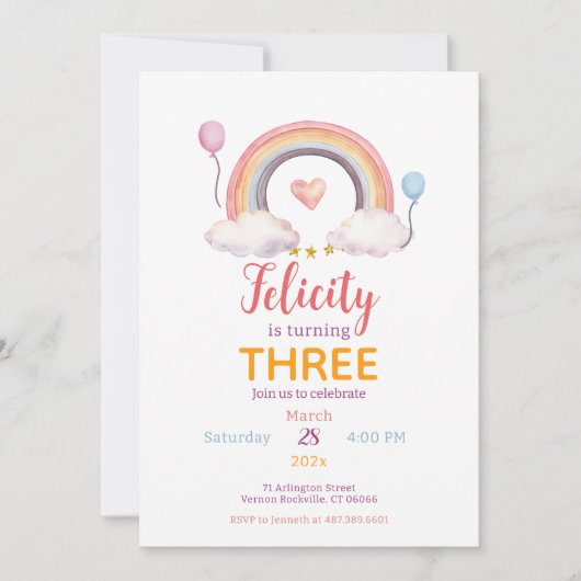 Watercolor Regenboog Feest Kaart (Voorkant)