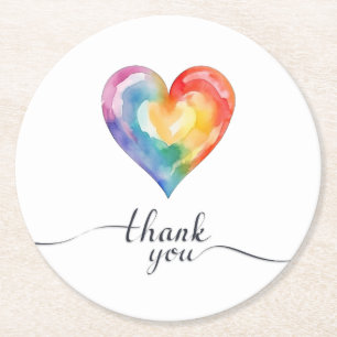 Watercolor Regenboog Hart Bedankt Rond Coaster Ronde Kartonnen Onderzetter