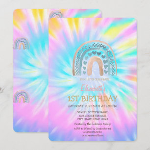 Watercolor Regenboog Harten Tie Dye Verjaardag Kaart