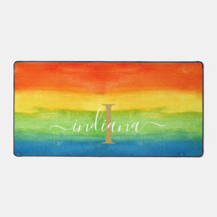 Watercolor Regenboog Monogram Elegante Trots Bureaumat