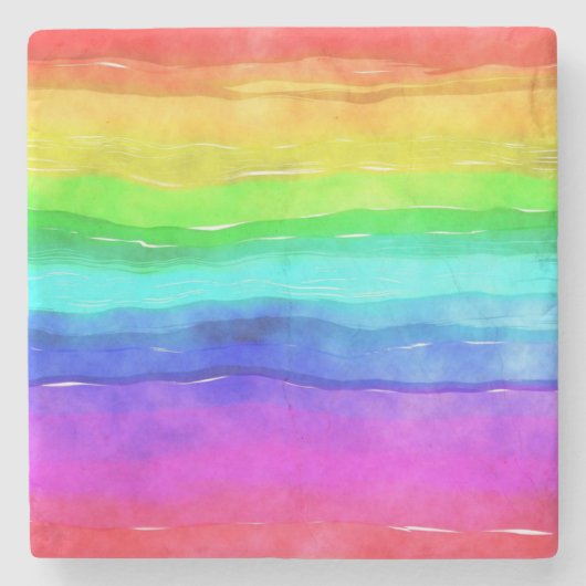 Watercolor Regenboog Strepen Stenen Onderzetter (Voorkant)