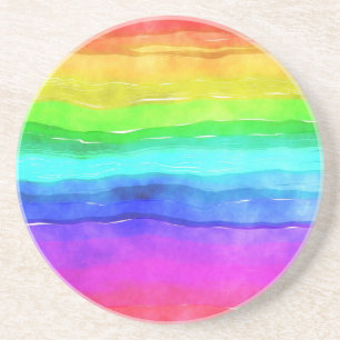 Watercolor Regenboog Strepen Zandsteen Onderzetter