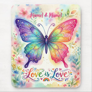 Watercolor Regenboog Vlinder "Liefde is Liefde" Muismat