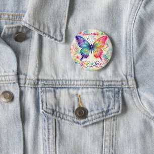 Watercolor Regenboog Vlinder "Liefde is Liefde" Ronde Button 5,7 Cm