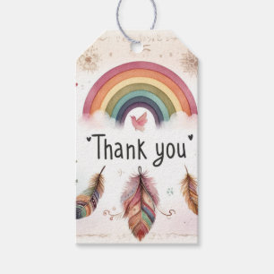 Watercolor Regenboogvogel & Veren Boho Dank je wel Cadeaulabel