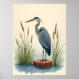 Watercolor Reiger Wetland Vogel Poster