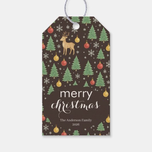 Watercolor Reindeer & Christmas Tree - Cadeaulabel (Voorkant)
