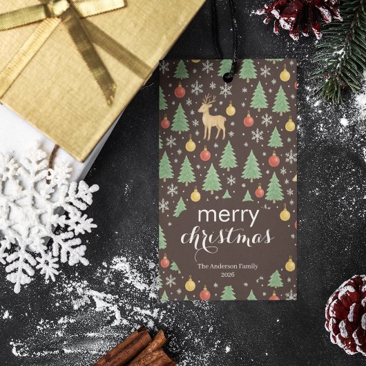 Watercolor Reindeer & Christmas Tree -  Cadeaulabel