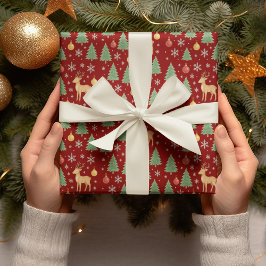 Watercolor Reindeer & Christmas Tree -  Cadeaupapier