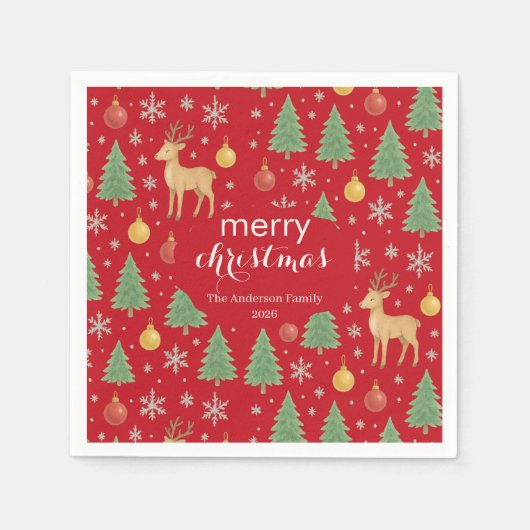 Watercolor Reindeer & Christmas Tree - Servet (Voorkant)