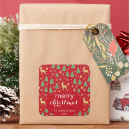 Watercolor Reindeer & Christmas Tree -  Vierkante Sticker