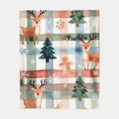 Watercolor Reindeer Gingerbread Man Snowflake Tree Fleece Deken (Voorkant)