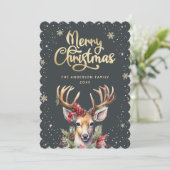 Watercolor Reindeer Snowflake Christmas Card Feestdagenkaart (Staand voorkant)