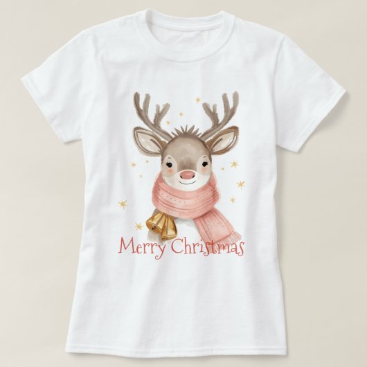 Watercolor Reindeer With Gift Custom T-shirt (Design voorkant)