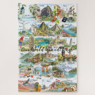 Watercolor Reisverlangen Reis Collage Legpuzzel