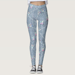 Watercolor Reliëf Vlinders op Denim Blauwe Linnen Leggings