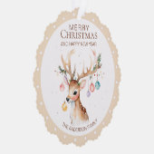 Watercolor Rendier Beige Kerstbal Kaart (Rechts)