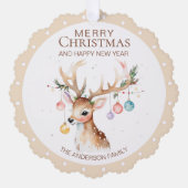 Watercolor Rendier Beige Kerstbal Kaart (Voorkant)